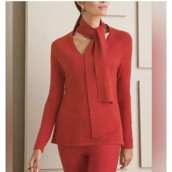 Chico's Women Luxe Tie Neck Detail‎ Pullover Sweater Spiced Red Size 2 Large NWT - Picture 14 of 14